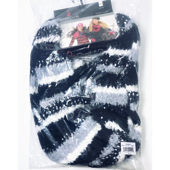 Cuddl Duds Womens Black White Striped Soft Chunky Knit Infinity Scarf New - Picture 3 of 10